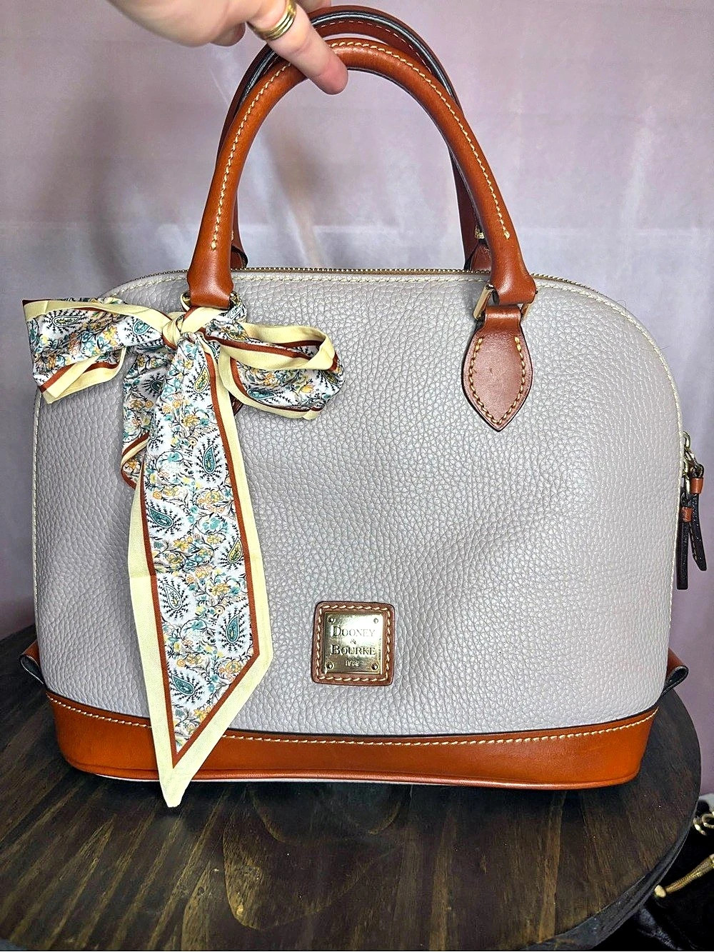 Dooney & Bourke Pebble Grain Domed Satchel White & Brown